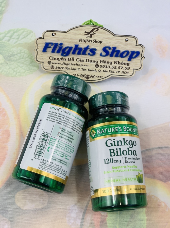 Viên uống bổ não, tăng cường trí nhớ Ginkgo Biloba Nature’s Bounty 120mg, hộp 100v, hàng Mỹ