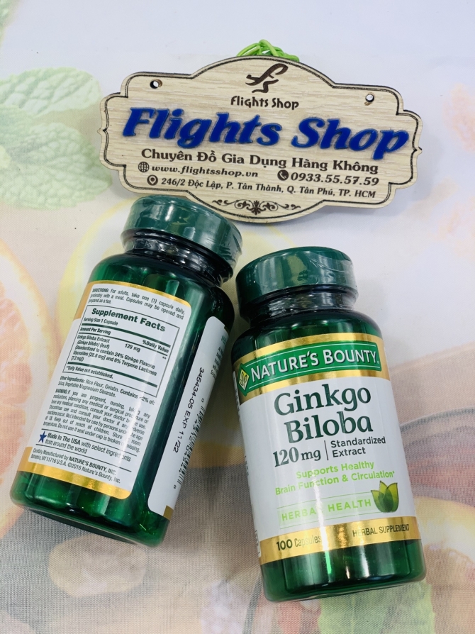 Viên uống bổ não, tăng cường trí nhớ Ginkgo Biloba Nature’s Bounty 120mg, hộp 100v, hàng Mỹ